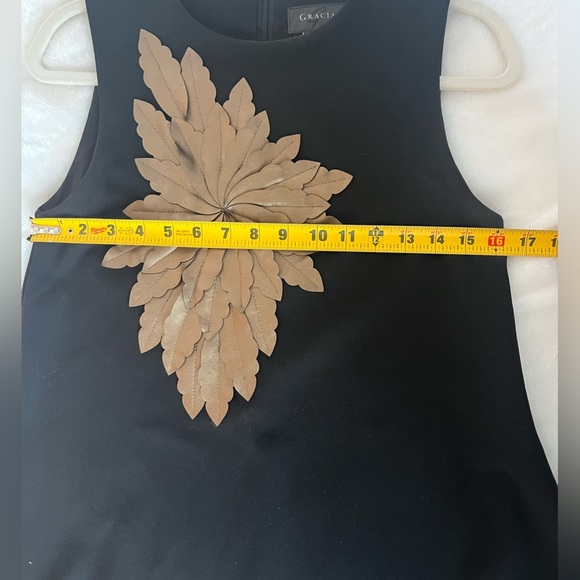 GRACIA Stretch Golden Floral Faux Leather sleeveless Dress Size Small - Picture 10 of 10